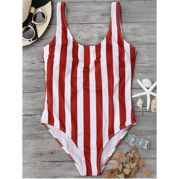 Zaful Red and White Scoop Back One-Piece Swimsuit